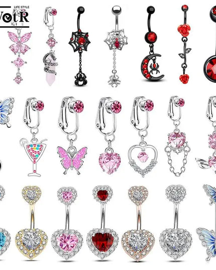 1Pcs Heart Belly Button Rings Pink 14G Women Fashion Belly Ring Dangle Cz Butterfly Punk Spider Navel Piercing Barbell Pircing