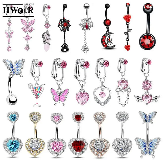 1Pcs Heart Belly Button Rings Pink 14G Women Fashion Belly Ring Dangle Cz Butterfly Punk Spider Navel Piercing Barbell Pircing