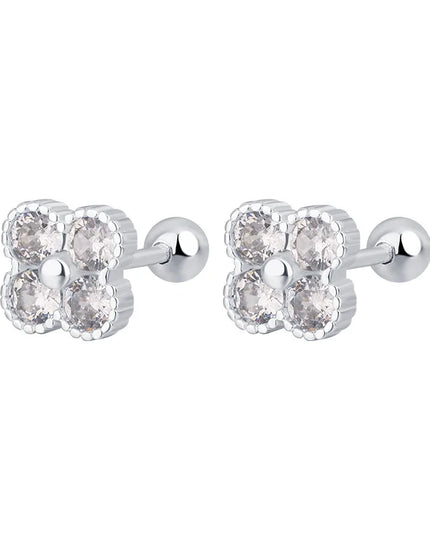 925 Sterling Silver Four Round Zircon Small Piercing Stud Earrings For Women Luxury Elegant Fine Jewelry Accessories Jewellery
