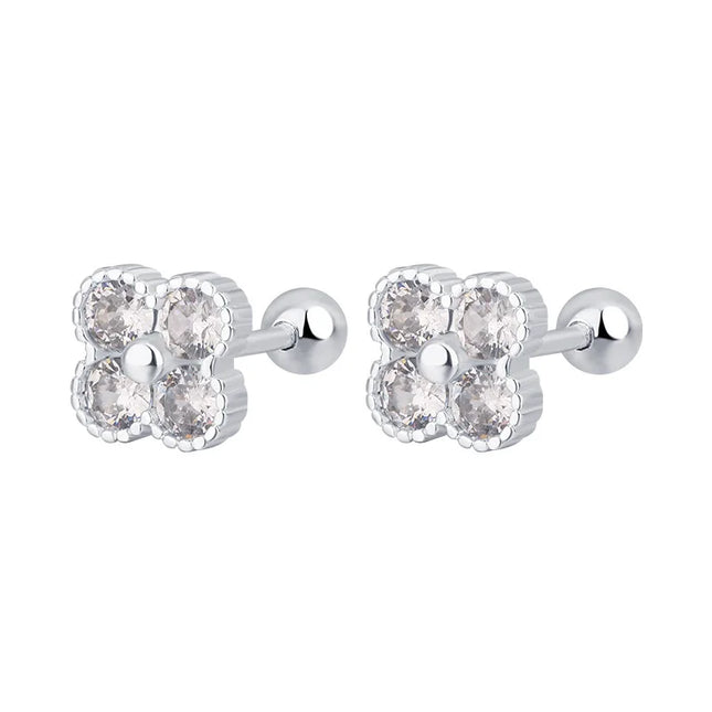 925 Sterling Silver Four Round Zircon Small Piercing Stud Earrings For Women Luxury Elegant Fine Jewelry Accessories Jewellery