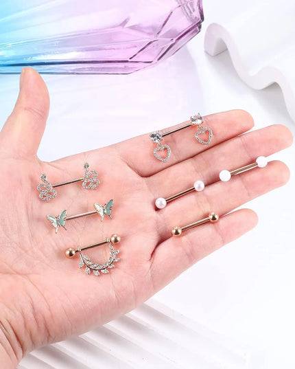 Bobisty Nipple Piercing Jewelry Stainless Surgical Steel Tongue Rings Ball Heart Butterfly Belly Barbell Body Jewelry for Women