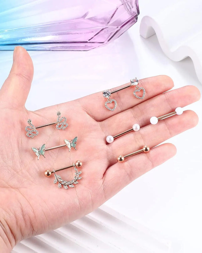 Bobisty Nipple Piercing Jewelry Stainless Surgical Steel Tongue Rings Ball Heart Butterfly Belly Barbell Body Jewelry for Women