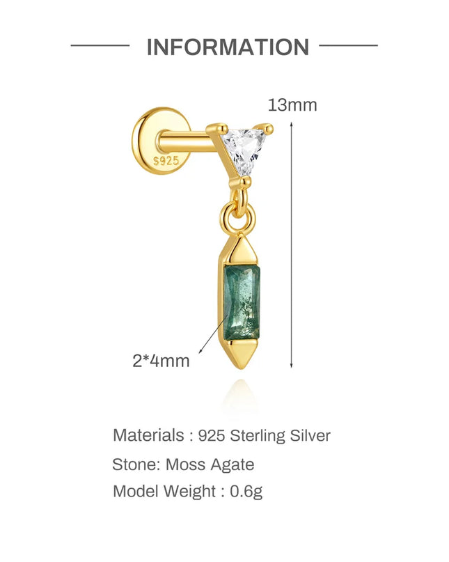 Aide 1PC 925 Sterling Silver 18K Gold Threaded Piercing Earring Women Ins Green Red Colors Zircon  Ear Bone Nail Gift Jewelry