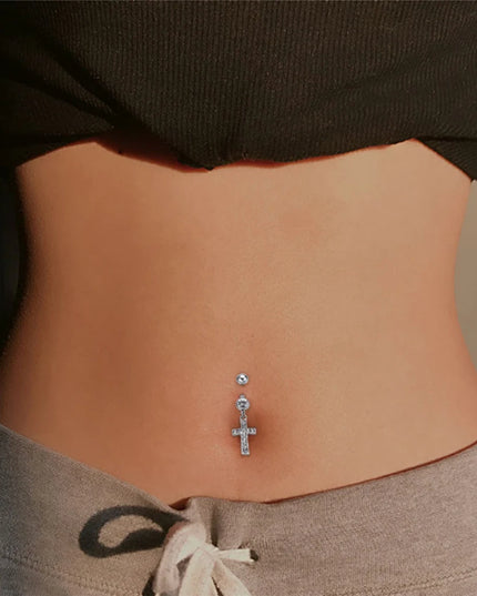 1 Pcs Fashion Zircon Dangling Belly Button Rings Navel Cross Piercing Earrings Belly Piercing Sexy Body Steel Jewelry