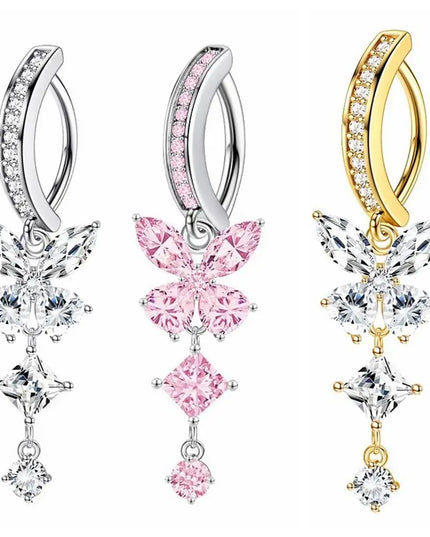 Stainless Steel Zircon Belly Button Rings Women Sexy Butterfly Gem Navel Piercing Stylish Gold Silver Shiny Body Jewelry Gifts
