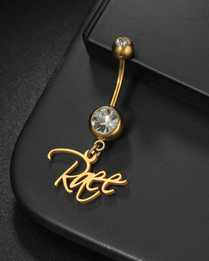 Letdiffery Custom Name Belly Button Rings for Women Stainless Steel Personalized White Zircon Sexy Body Piercing Summer Jewelry