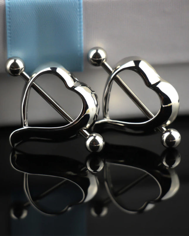 2PCS Surgical Steel Nipple Rings Piercing Jewelry Heart Women Sexy Hiphop Nail Clips Nipple Clamps Pierced Body Jewelry Gift