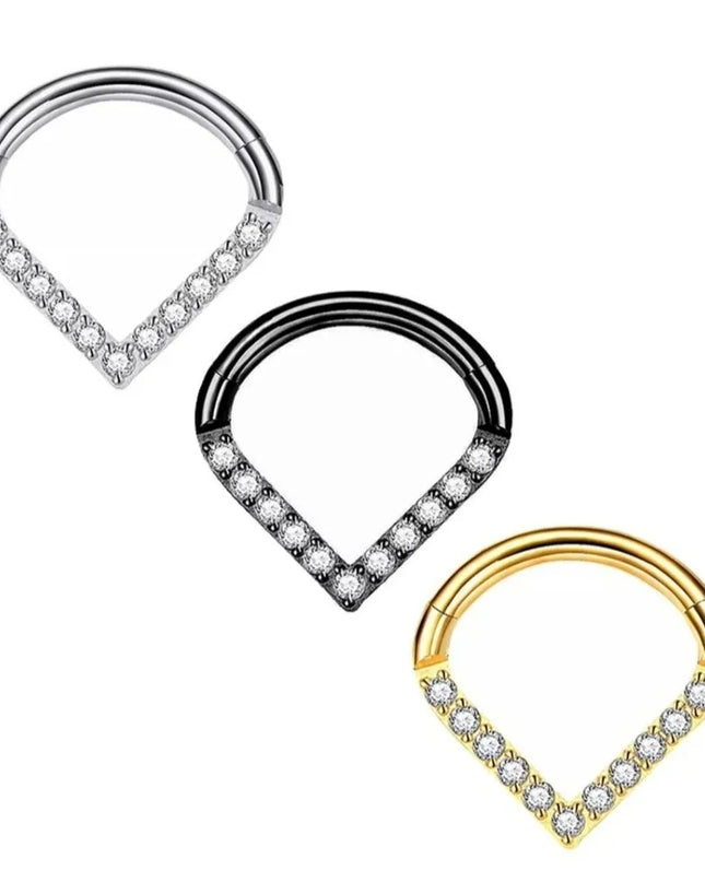 Surgical Steel Septum Nose Clicker Teardrop Shape Segment Ring Rhinestone Nose Ring Gold Hinged Body Piercing Jewelry Men