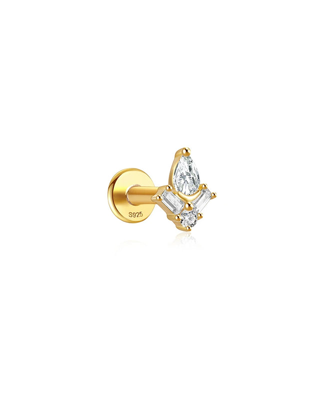 CANNER 1PC 925 Sterling Silver Flat Bottom Piercing Earring for Women Exquisite Crown Ear Studs Cartilage Earring Fine Jewelry