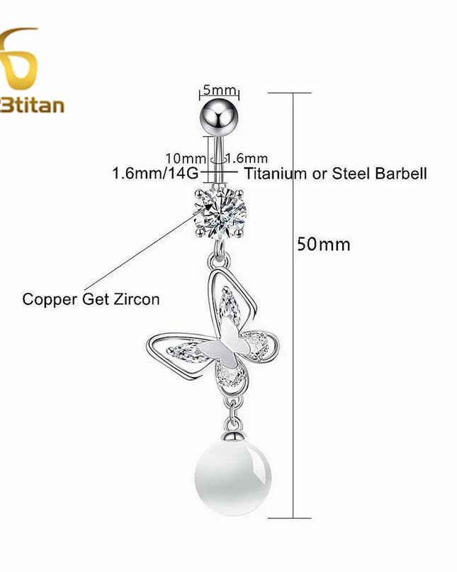 Long Belly Button Rings for Women 14G Titanium Bar Butterfly Heart Charms Dangle Navel Piercing Jewelry Beach Sexy Accessories