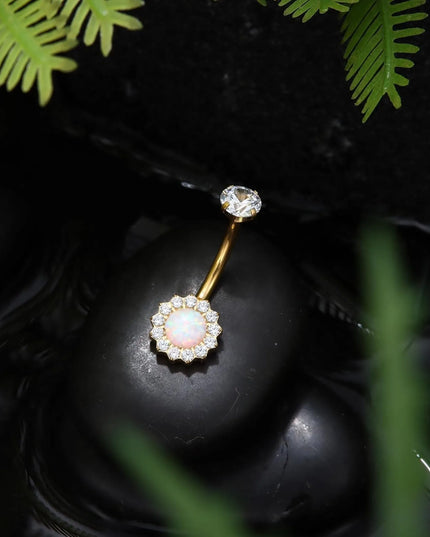 G23 Titanium Belly Button Ring for Women Cubic Zirconia Opal 14G Gold Plated Belly Ring Hypoallergenic for New Piercing With Box