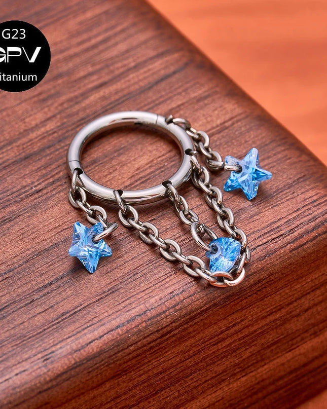 ASTM G23 Titanium Nasal Diaphragm Ring Chain Pendant Closed Loop Nose Ring Male Female Perforated Jewelry Earrings