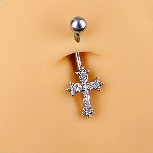 Fashion Sexy Piercing Navel Nail Body Jewelry For Women Girls Personalized Simple Cross Pendant Belly Button Rings Gifts