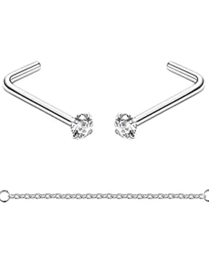 Nose Rings Chain Piercing Across Double with Chain Studs with Chain 20G Piercing Stud Nostril Jewelry for Women Men