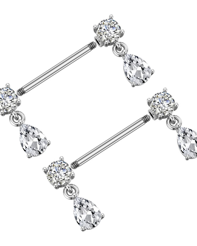 2pcs Cute Bear Butterfly Dangle Nipple Piercings Stainless Steel Cross Star Hanging Nipple Shield Barbell for Women Nipple Rings