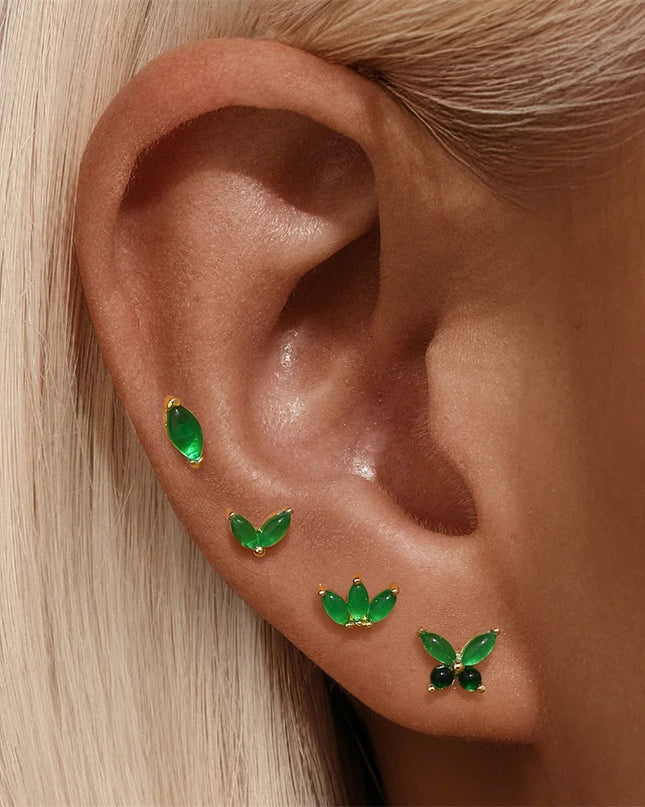 Aide 1PC 925 Sterling Silver 18K Gold Threaded Piercing Earring Women Ins Green Red Colors Zircon  Ear Bone Nail Gift Jewelry