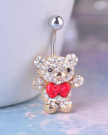 Blucome Red Bow Tie Little Bear Belly Button Rings Body Piercing Jewelry Women 316L Surgical Steel Piercing 14G 1.6mm Bar