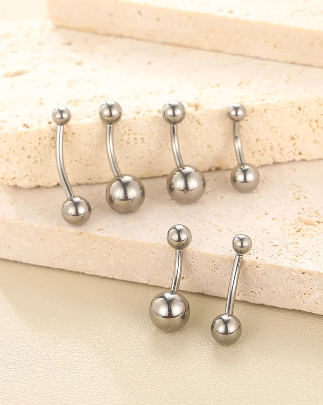 1pc Titanium 6/8/10/12mm Belly Button Ring With Double Ball Top Internally Threaded Navel Piercing Body Jewelry