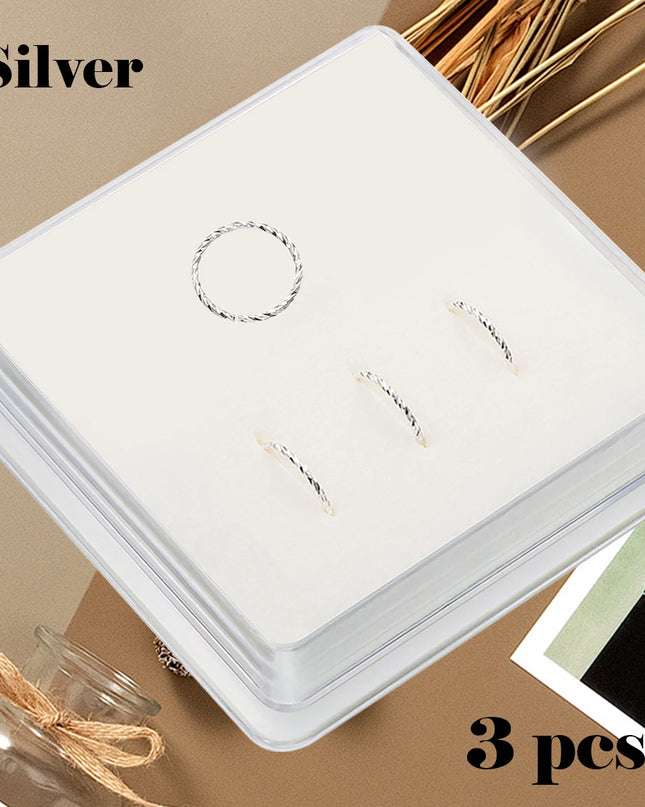 Sterling Silver 925 Pierceing Nose Ring Simple Round Size 6mm 8mm 10mm Printing Twist Rope Nose Ring Women Jewelry Nose Rings