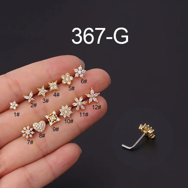 Gold/Silver Nose Rings Studs for Women, 20G Surgical Steel Hypoallergenic Nose Ring L Shaped Hypoallergenic CZ Piercing Jewelry