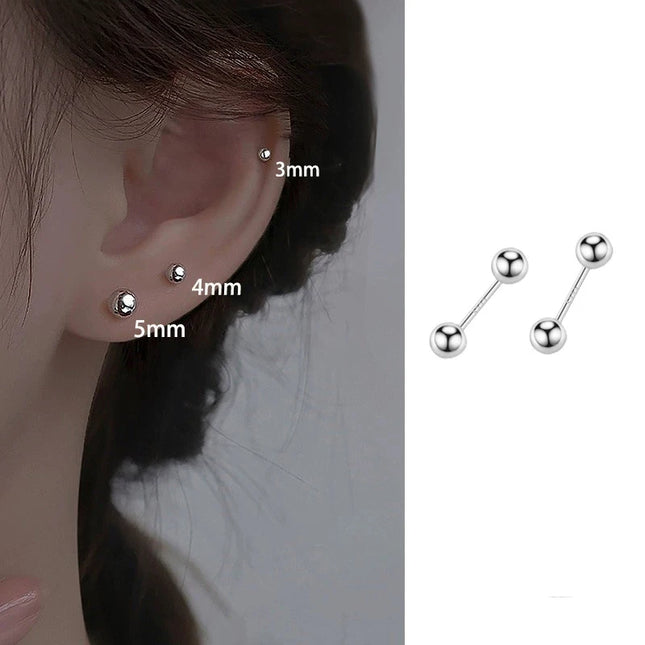 925 Needle 3/4/5MM Bead Piercing Bone Mini Stud Earrings For Women Classic Ear Hole Care Trendy Jewelry Accessories