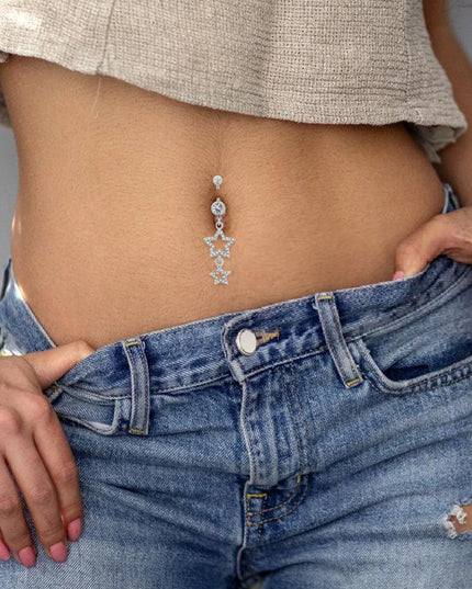 Stunning Star-Shaped Belly Button Ring Rhinestone Embellished Navel Bar for Women Dangling Style Elegant Glamorous Look