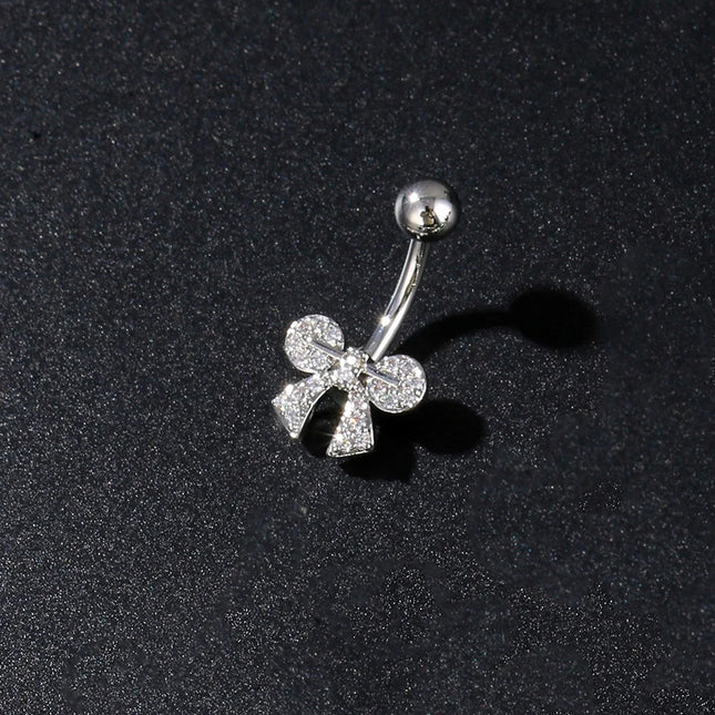 Women's Sexy Belly Button Ring Stainless Steel Navel Piercing with Butterfly Flower Design Body Jewelry