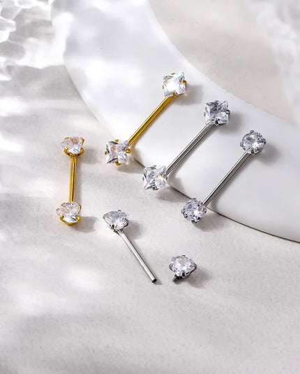 1PC Stainless Steel CZ Nipple Rings for Women Silver Gold Color Barbell Round Heart Square Nipple Piercing Body Piercing Jewelry