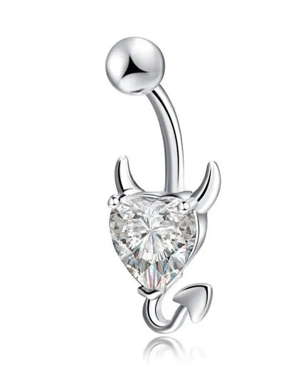 Stainless Steel Navel Belly Button Ring Heart Cubic Zirconia Cute Devil Design Perfect Gift for Girlfriend