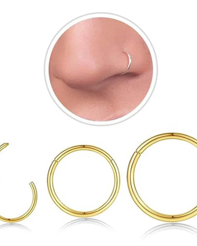 Gold Nose Rings for Women and Men, Clicker Septum Rings, Hoop Earrings, Suitable for Helix and Cartilage, Body Piercing Earrings
