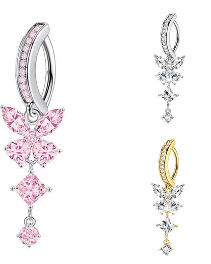 Stainless Steel Zircon Belly Button Rings Women Sexy Butterfly Gem Navel Piercing Stylish Gold Silver Shiny Body Jewelry Gifts