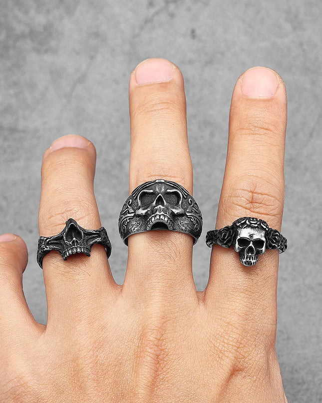Bridge of Nose Skull Men Rings Stainless Steel Women Jewelry Punk Gothic Rock Vintage Black Fashion Accessories Gift Wholesale