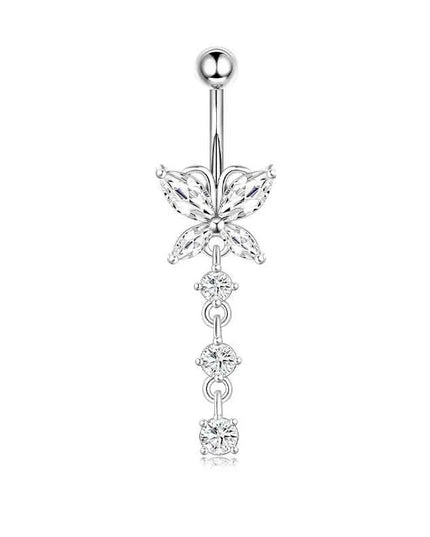 Dangle Belly Button Rings, 14G 316L Stainless Surgical Steel Cubic Zirconia Butterfly Heart Navel Ring Piercing Jewelry Barbells