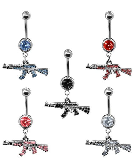 Belly Button Rings Gun Piercing Navel Ring Clear Gem Navel Button Ring Body Jewelry Ombligo Nail Belly Piercing for Women Girls
