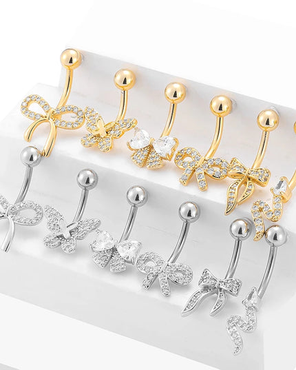 1PC 14G Surgical Steel Belly Button Rings Bow Butterfly Snake Cubic Zirconia Belly Button Barb Ombligo Piercing Jewelry