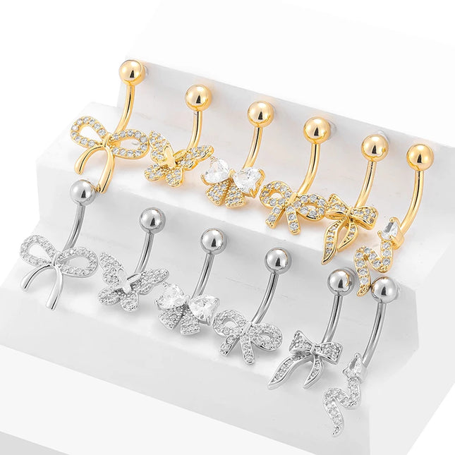 1PC 14G Surgical Steel Belly Button Rings Bow Butterfly Snake Cubic Zirconia Belly Button Barb Ombligo Piercing Jewelry