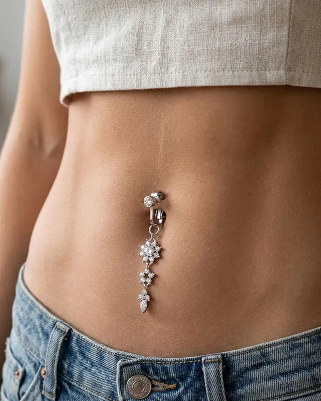 Clip On Belly Button Ring Fashion Navel Piercing Flower Pendant Belly Button Rings Belly Piercing Body Jewelry Sexy Dangle