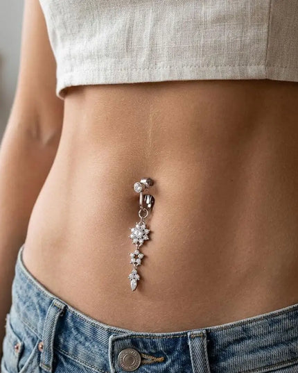 Clip On Belly Button Ring Fashion Navel Piercing Flower Pendant Belly Button Rings Belly Piercing Body Jewelry Sexy Dangle