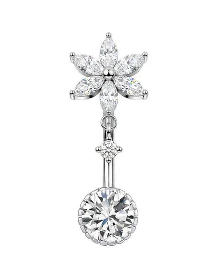 1 Pcs Stainless Steel Belly Button Rings With Shiny Butterfly Flower Dangle For Daily Wear Beach Party Piercing Jewelry Gift