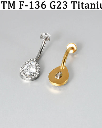 1PC Sexy Exquaisite Waterdrop Full Zirconia Paved Belly Button Ring 14G G23 Impalnt Titanium Internal Thread Navel Belly Ring