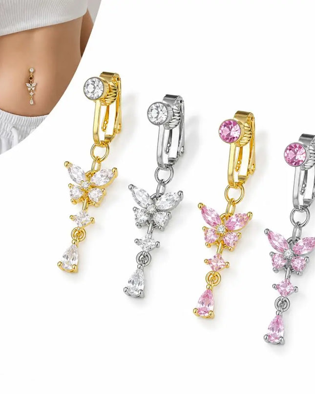Butterfly Design Clip on Belly Button Zircon Non Piercing Fake Belly Ring Copper/alloy Material Belly Button Rings Body Jewelry