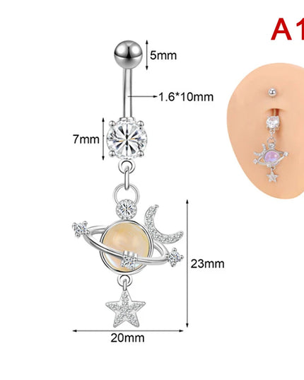 Pink Crystal Pendant Belly Button Ring For Women Stainless Steel Navel Piercing Jewelry Rabbit Heart Bear Butterfly Belly Ring