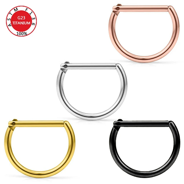 Septum Piercing Nose Ring F136 Titanium D Shape Segment Ring Clicke Jewelry CZ Nose Earrings Lip for Women Half Ring Cartilage