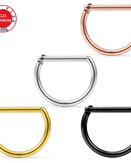 Septum Piercing Nose Ring F136 Titanium D Shape Segment Ring Clicke Jewelry CZ Nose Earrings Lip for Women Half Ring Cartilage