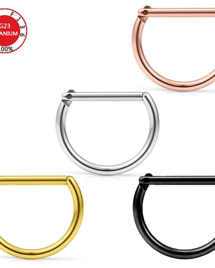 Septum Piercing Nose Ring F136 Titanium D Shape Segment Ring Clicke Jewelry CZ Nose Earrings Lip for Women Half Ring Cartilage