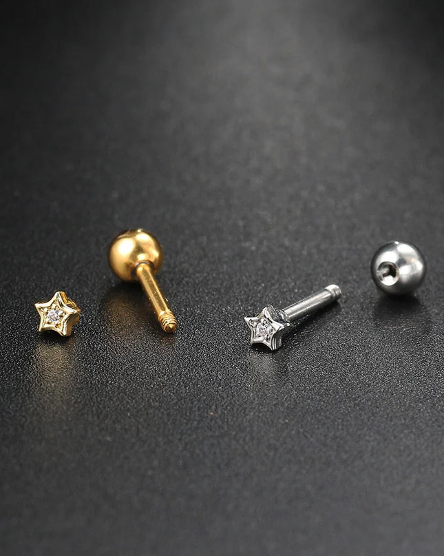 Ear Piercing For Women Pierced Earring Daith Helix Flat Lobe Star Plant Lightning Zircon Stainless Steel Ear Hoop Jewelry Gift