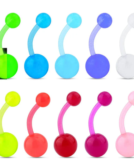 1-10Piece Belly Button Rings Glow in the Dark Belly Rings Acrylic Flexible Barbells Colorful Navel Piercing Jewellery Navel Bars