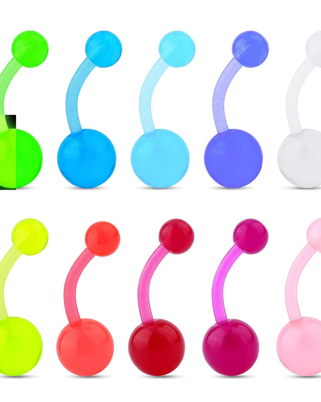 1-10Piece Belly Button Rings Glow in the Dark Belly Rings Acrylic Flexible Barbells Colorful Navel Piercing Jewellery Navel Bars