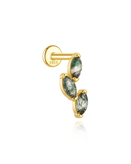 Aide 1PC 925 Sterling Silver 18K Gold Threaded Piercing Earring Women Ins Green Red Colors Zircon  Ear Bone Nail Gift Jewelry