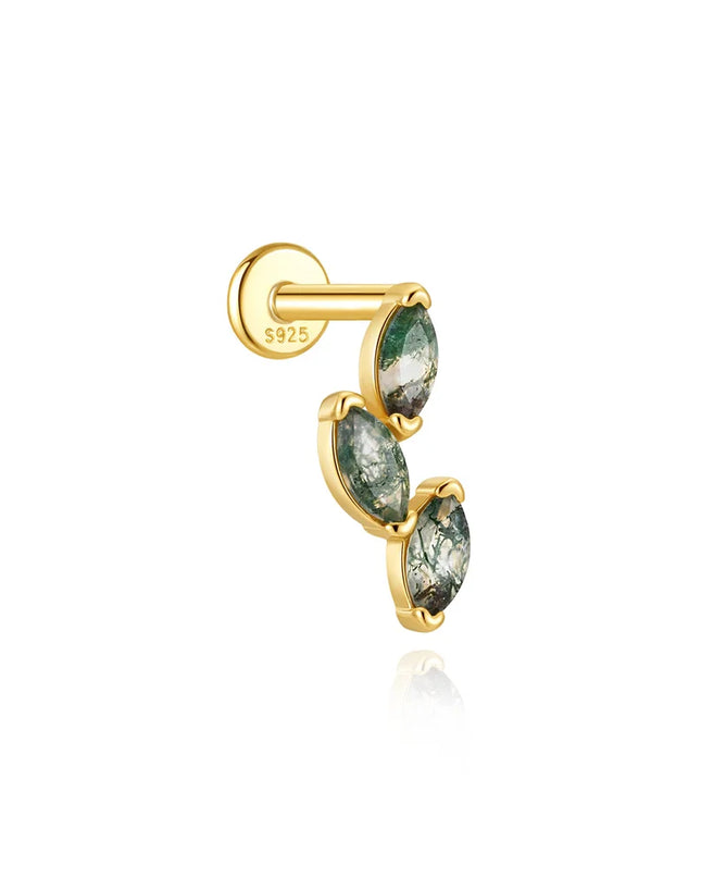 Aide 1PC 925 Sterling Silver 18K Gold Threaded Piercing Earring Women Ins Green Red Colors Zircon  Ear Bone Nail Gift Jewelry